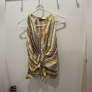 Anthropologie Drew Striped Blouse Tank Button Up Tie Waist Halter Linen Blend M